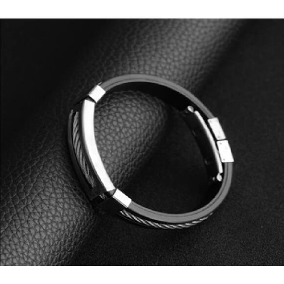 Bracelet Men Rubber Charm Stainless Steel Silicone - Picture 3 of 6